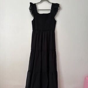 Cupshe Black Ruffle-Shoulder Tiered Maxi Dress